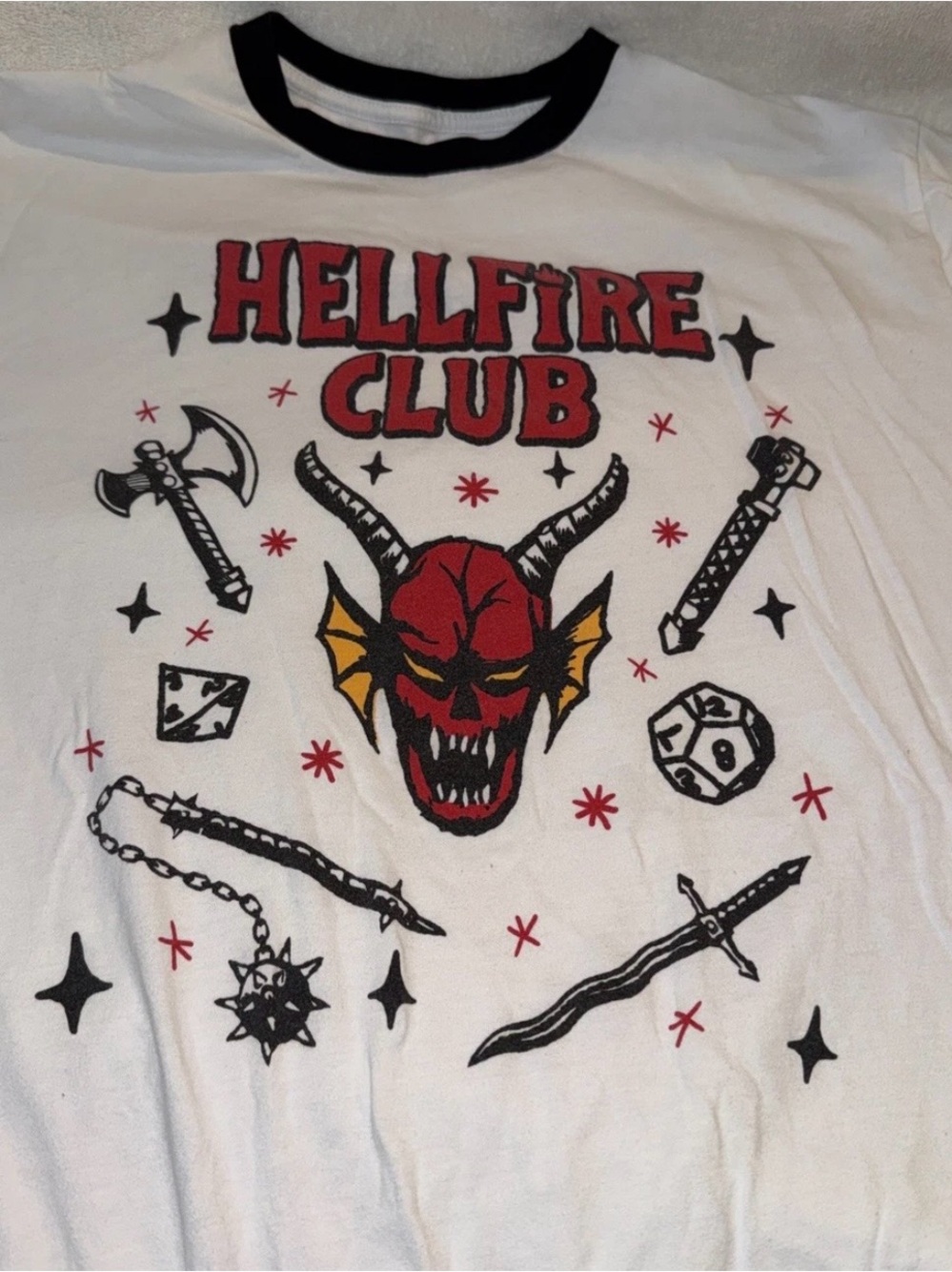 Hellfire Club Graphic Ringer Tee - White/Black with Red Accent